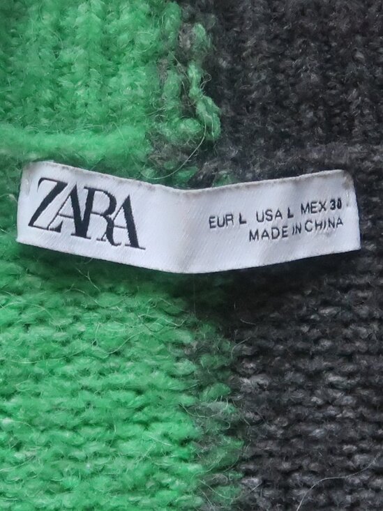 ZARA Two Tone Colorblock Wool Alpaca Oversized Button Front Cardigan Sweater L - Picture 8 of 10
